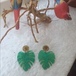 Green leaves drop acrylic earrings